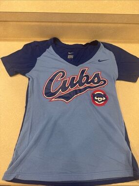 Nike Light Blue & Navy Chicago Cubs V-Neck Tee